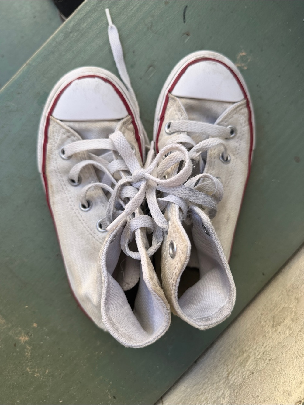 Converse White High-Top Sneakers with Red Stripe